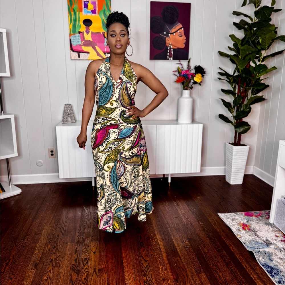 Elegant Multicolor Halter Maxi Dress